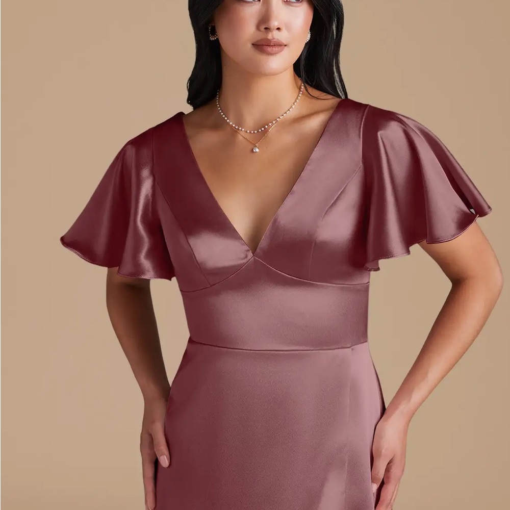 Joie Mauve Satin Flutter Sleeve Dress - Picture 2 of 6